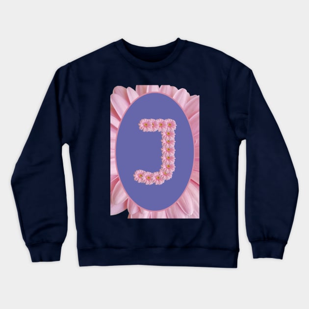 Floral Letter J Pink Gerbera Daisy Monogram Crewneck Sweatshirt by ellenhenryart